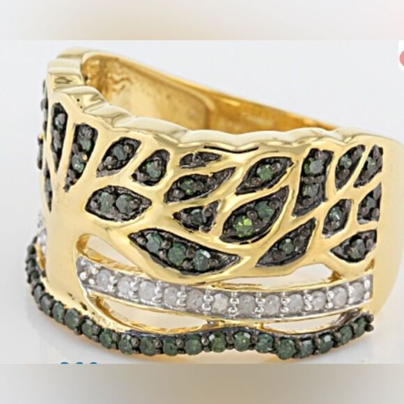 Gorgeous and unique Tree of Life ring . Size 9 .Half ctw green & white diamonds - Picture 6 of 8